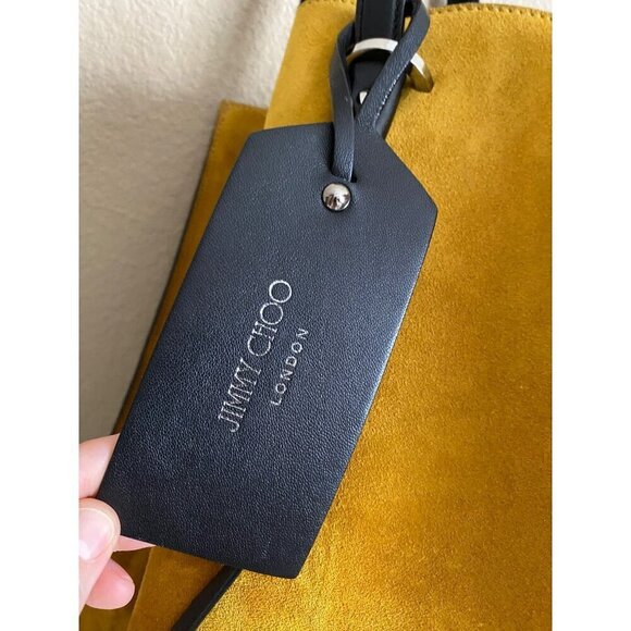 Jimmy Choo Leopard Twist Tote Suede Leather Trim Calf Hair Mustard Yellow Italy - Picture 6 of 16